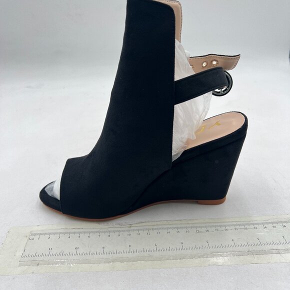 YDN Black Elegant Wedge High Heel Slingback Sandals Open Toe Suede Ankle Bootie - Picture 2 of 8